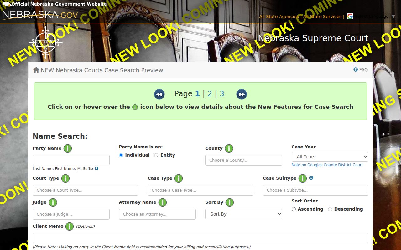 Dawes docket search JUSTICE party county court and case type fields