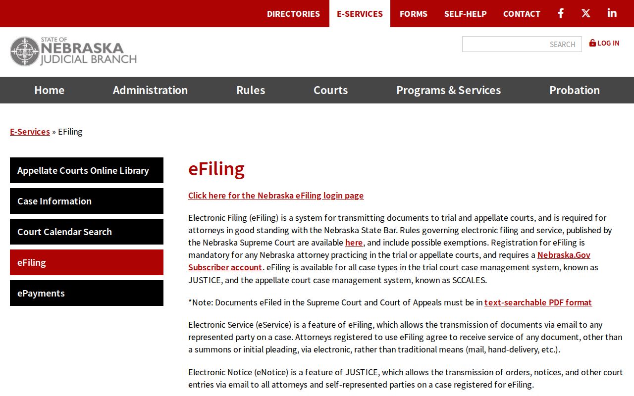 Dawes County civil court docket Nebraska eFiling information