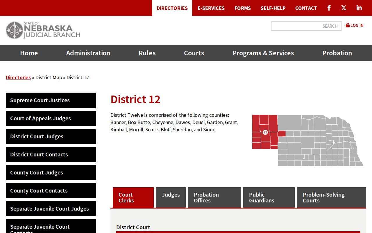 Crawford court records context from the Nebraska District 12 court map
