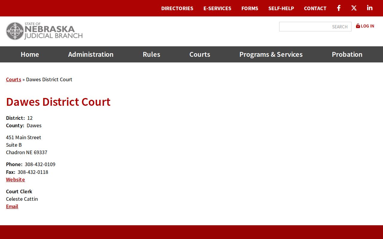 Dawes County criminal court docket District Court contact card