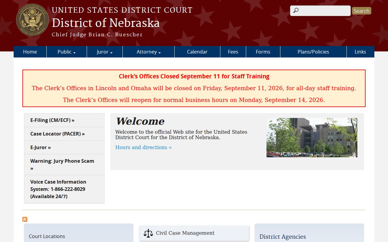 Dawes County court docket reference showing the U.S. District Court for the District of Nebraska