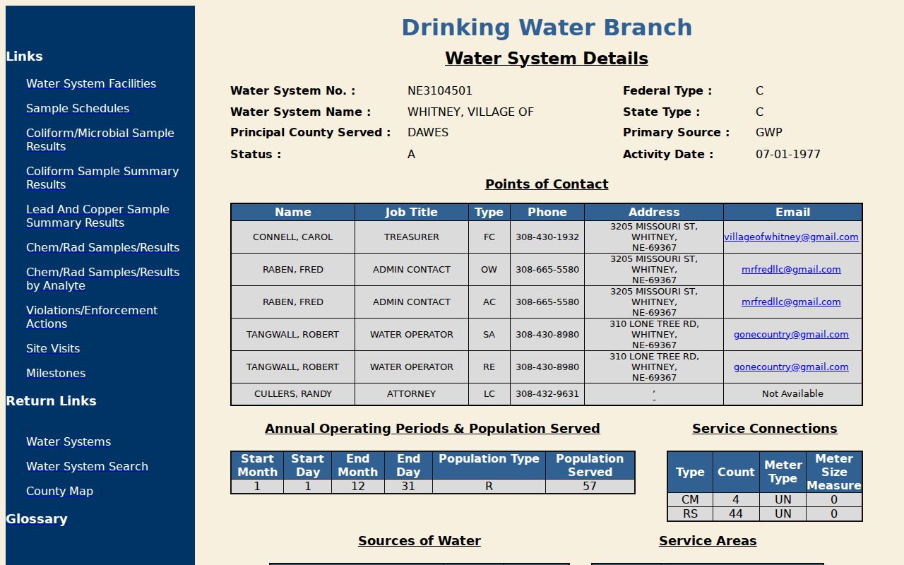 Whitney court records caution showing the state Whitney government water-system record